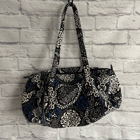 PREOWNED VERA BRADLEY BLUE BLACK ZIP TOP DUFFLE BAG TRAVEL TOTE - Picture 5 of 8